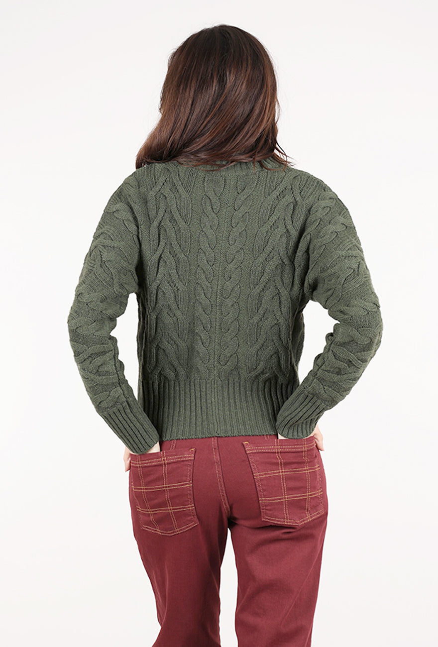 Kinross Cashmere Luxe Cable Zip Cardie, Loden