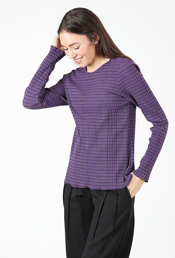 Fenini Pinstripe Ribbed Layer Top, Mulberry