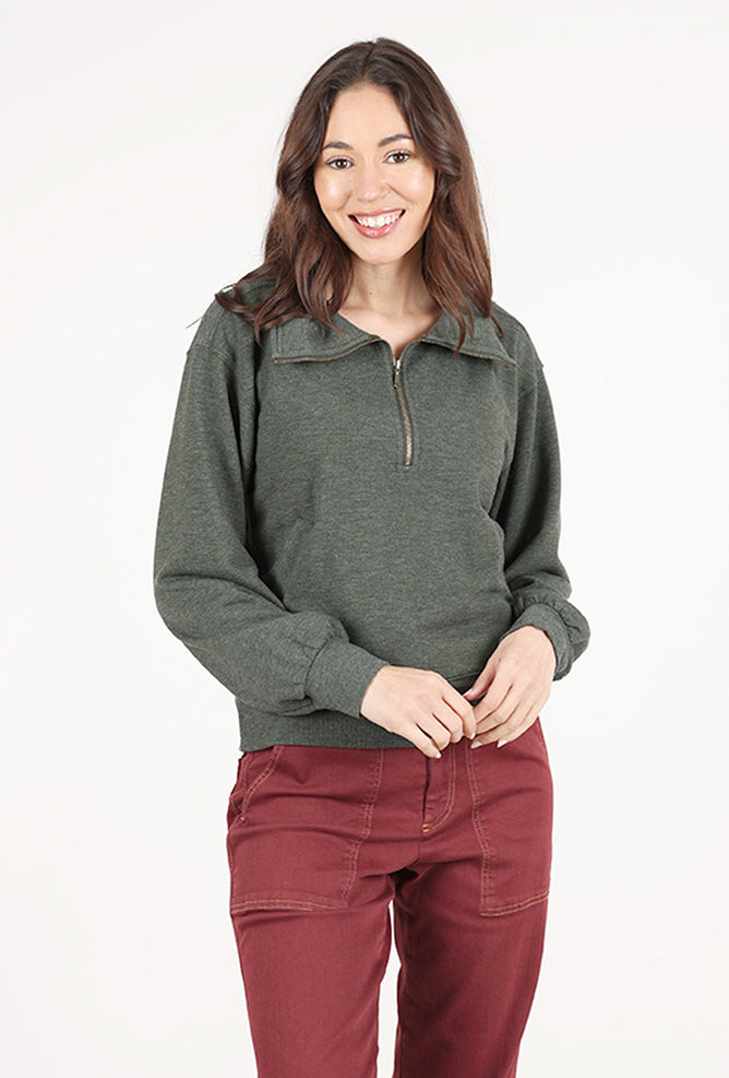Mododoc Zipped-Up Collar Sweatshirt, Elm Green