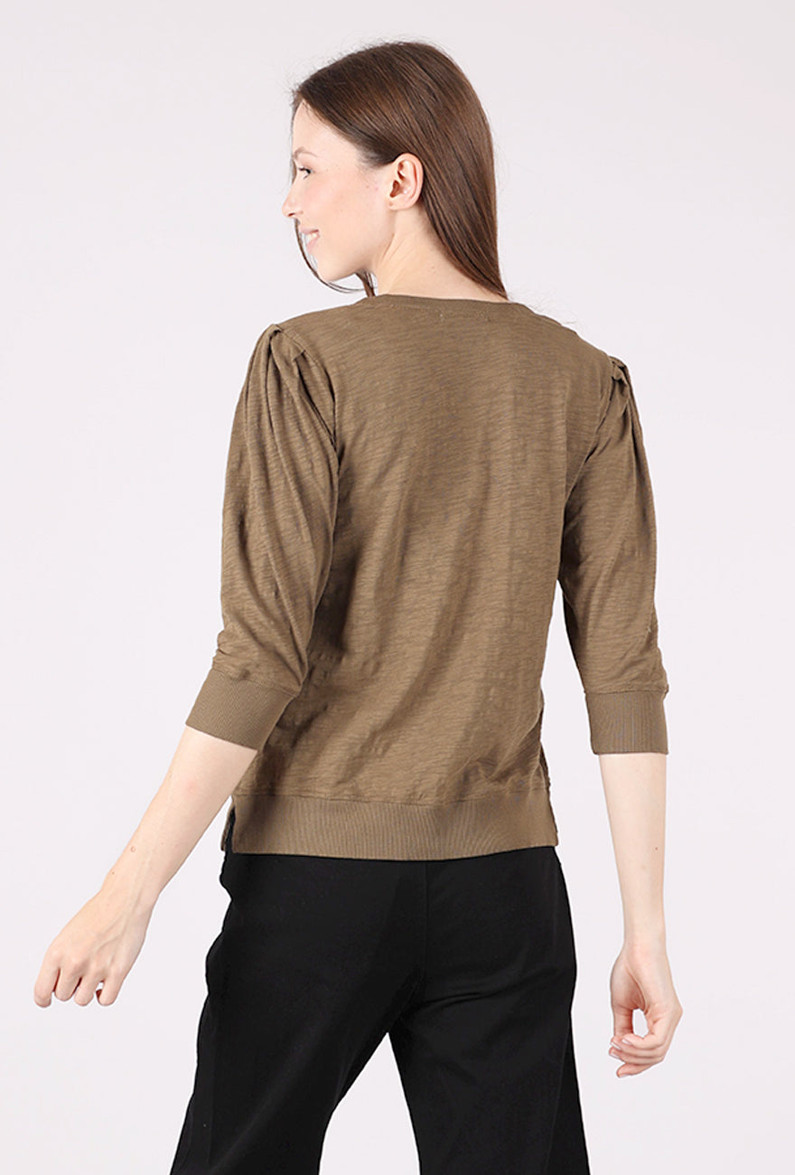 Pleated Sleeve Pullover Tee, Fern