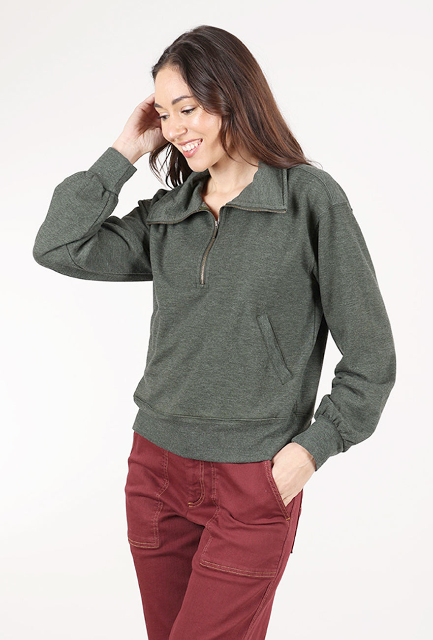 Mododoc Zipped Up Collar Sweatshirt, Elm Green