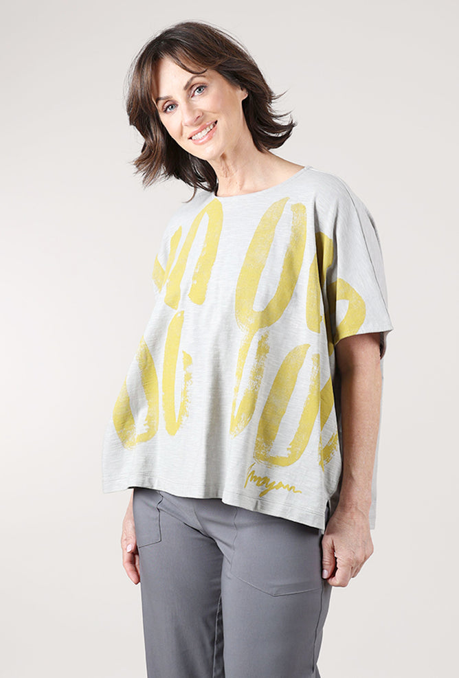 Moyuru Abstract Print Tee, Gray/Ochre