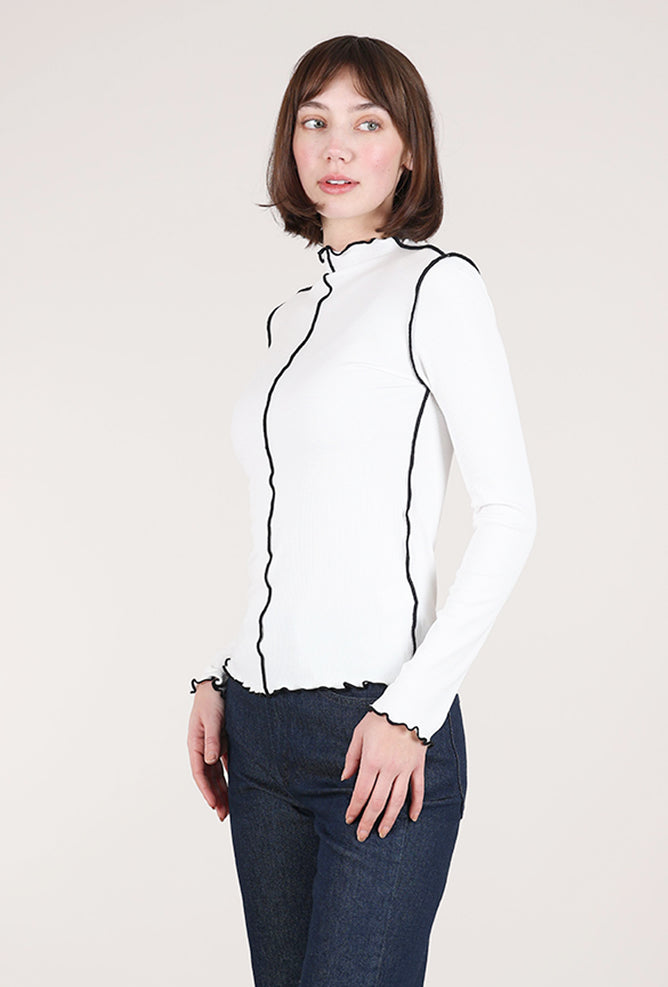 Hem & Thread Cabbage Hem Mock Top, Off White