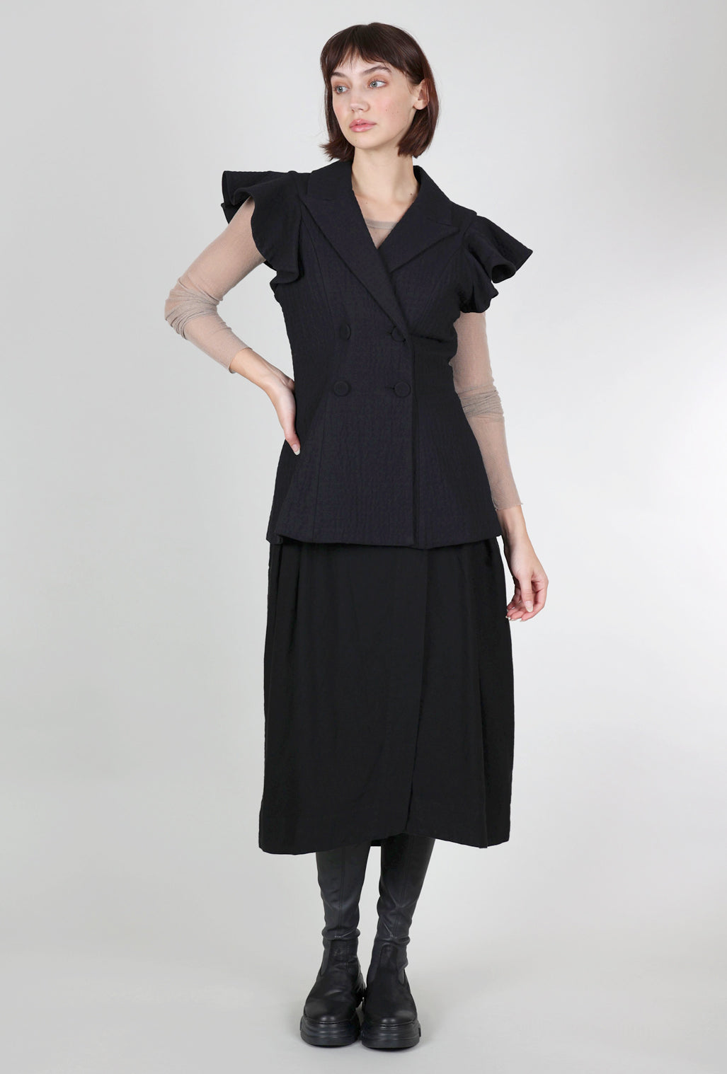 Baci Box Pleat Midi Skirt, Black
