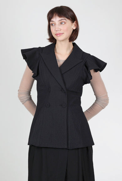 Baci Embossed Ruffle Vest, Black