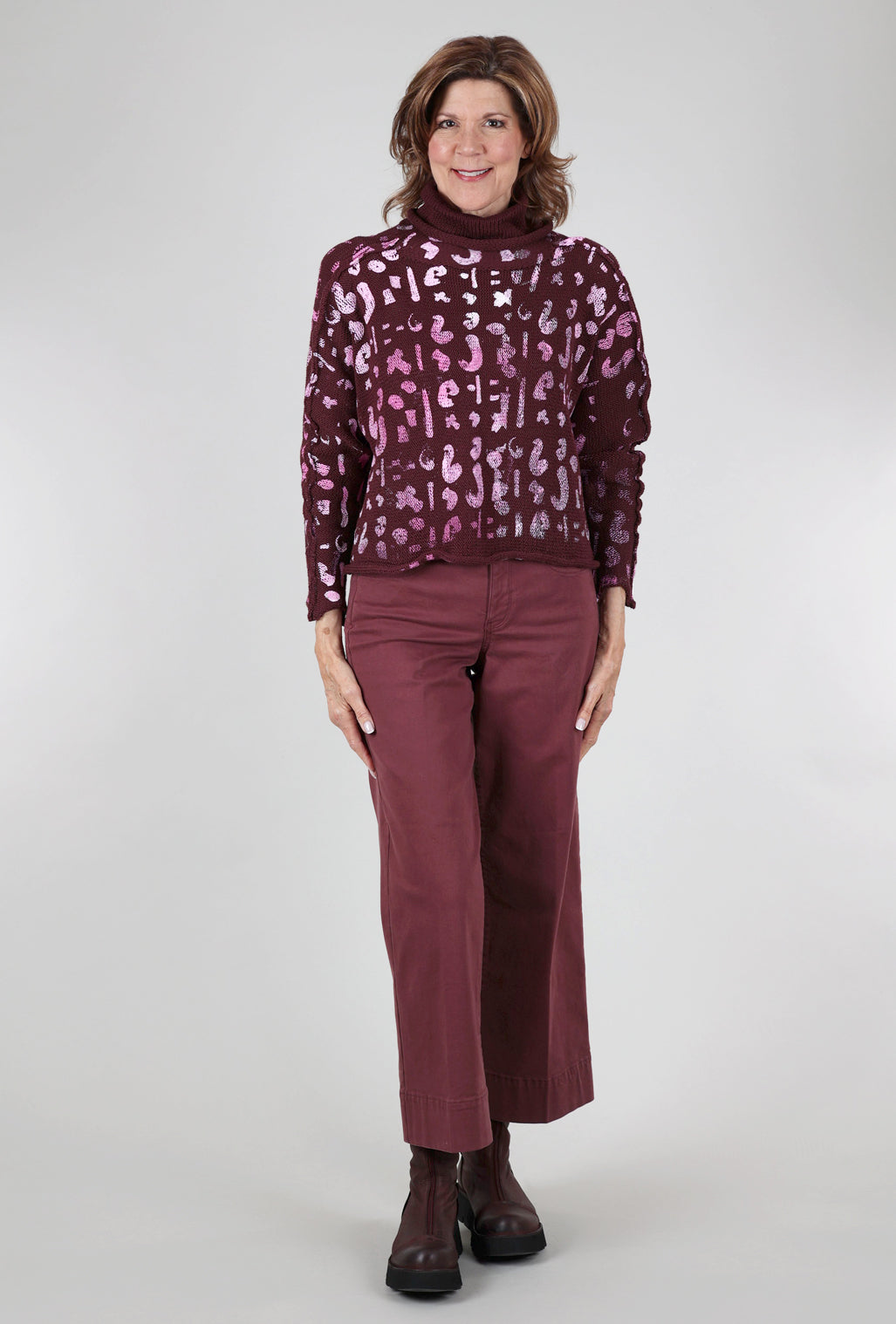 Paper Temples Abby Tiny Cowl Pullover, Burgundy/Pink