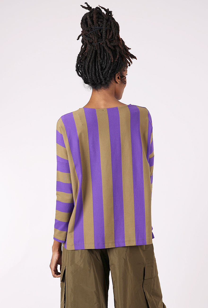 Alembika Vivid Stripe T-Shirt, Purple/Khaki