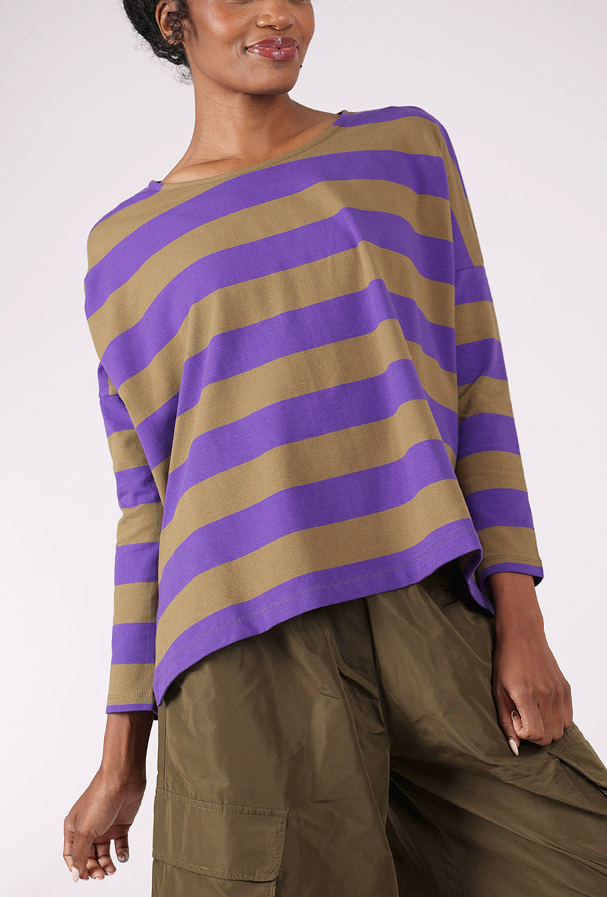 Alembika Vivid Stripe T-Shirt, Purple/Khaki
