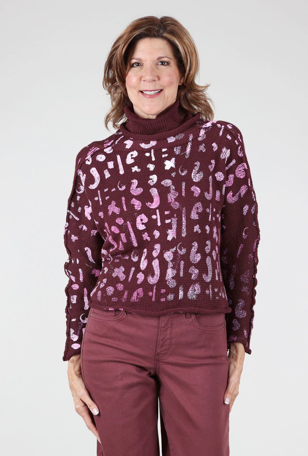 Paper Temples Abby Tiny Cowl Pullover, Burgundy/Pink