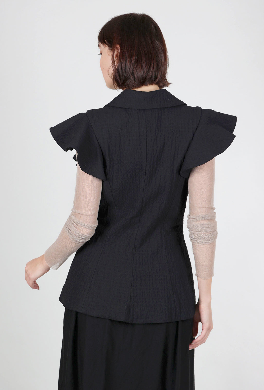 Baci Embossed Ruffle Vest, Black