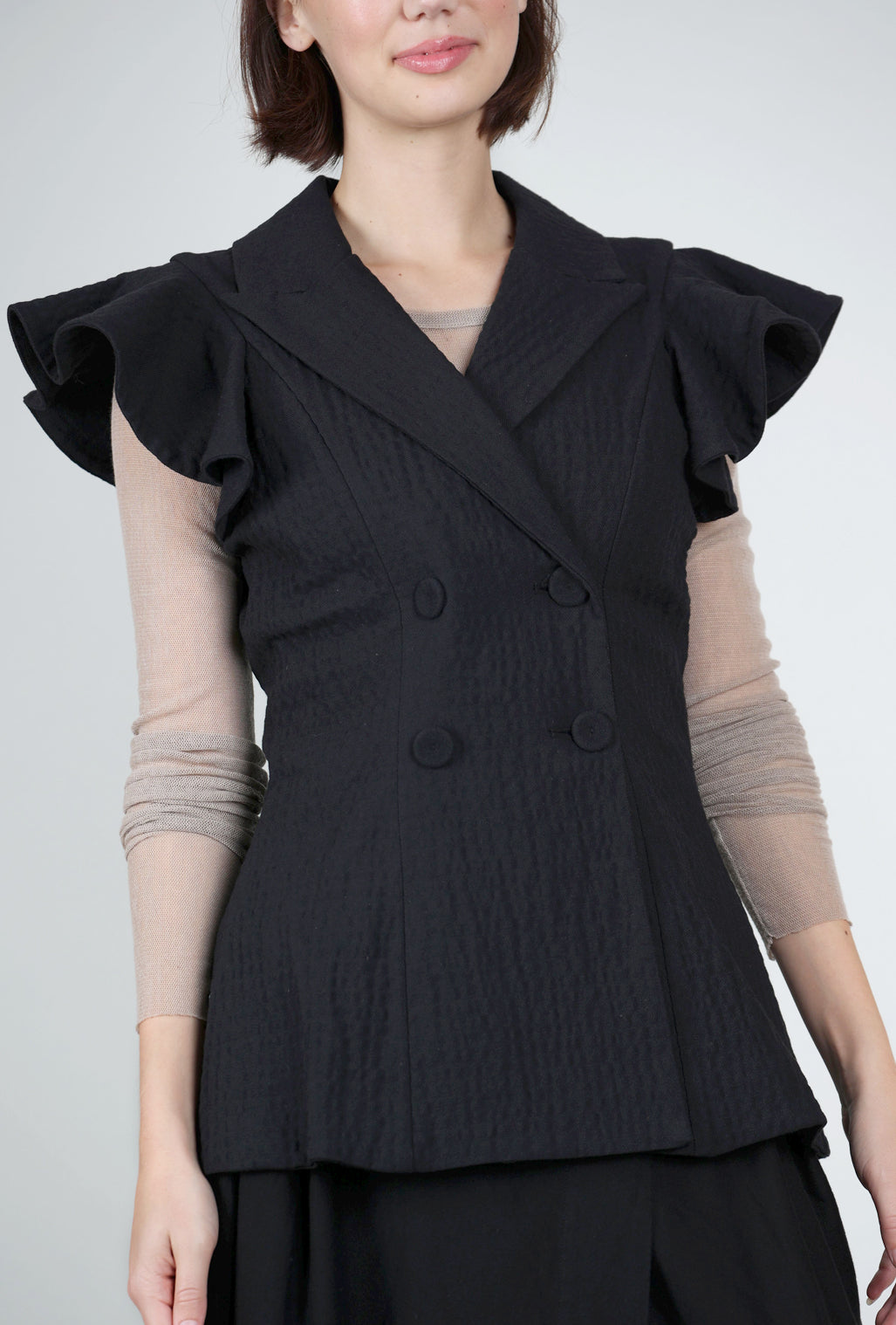 Baci Embossed Ruffle Vest, Black