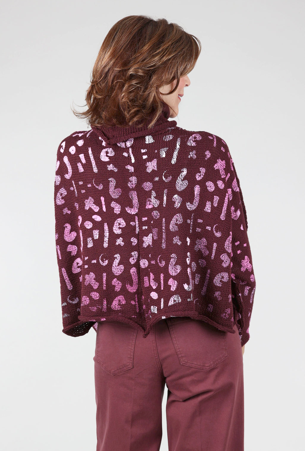 Paper Temples Abby Tiny Cowl Pullover, Burgundy/Pink