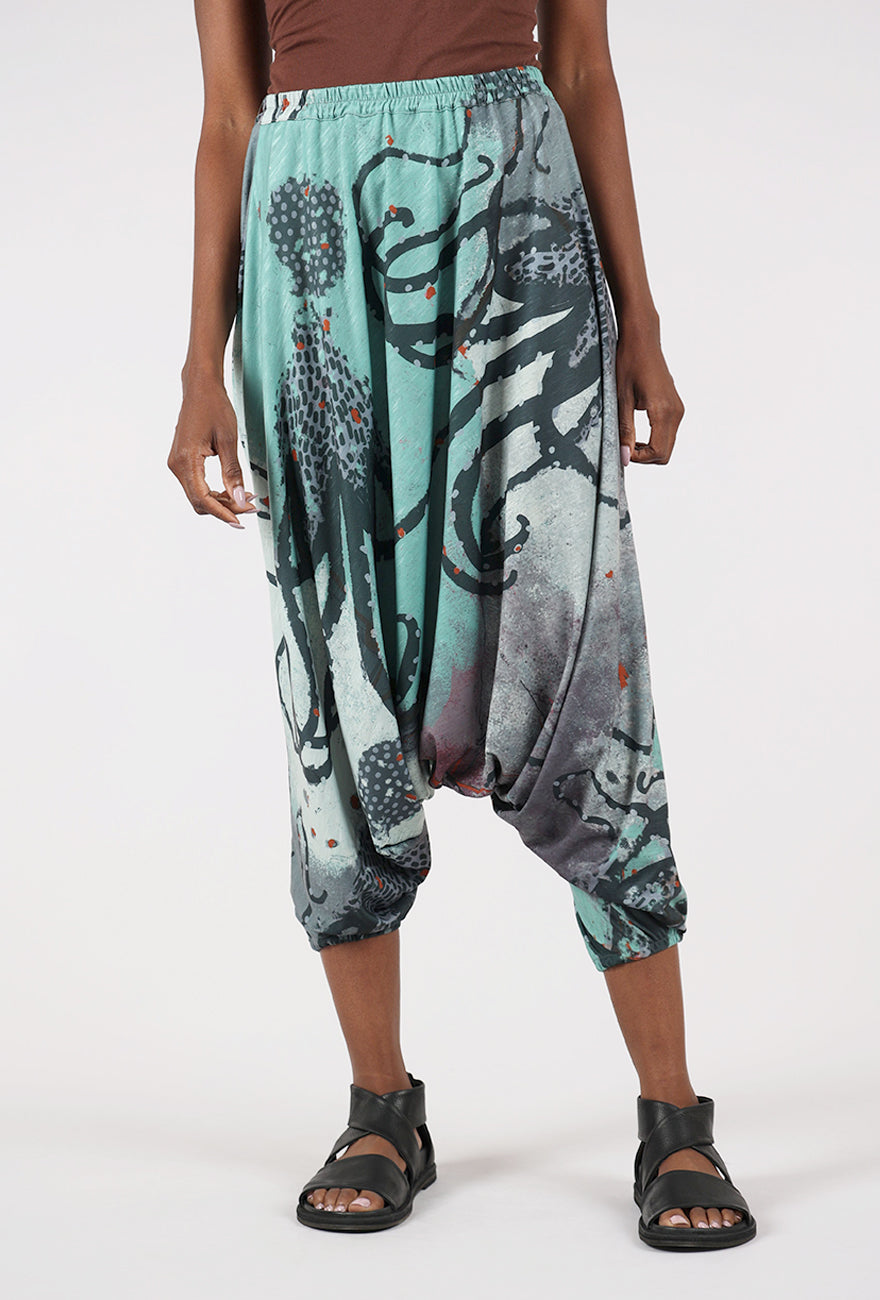 3 Potato Knit Harem Pant, Aqua/Gray