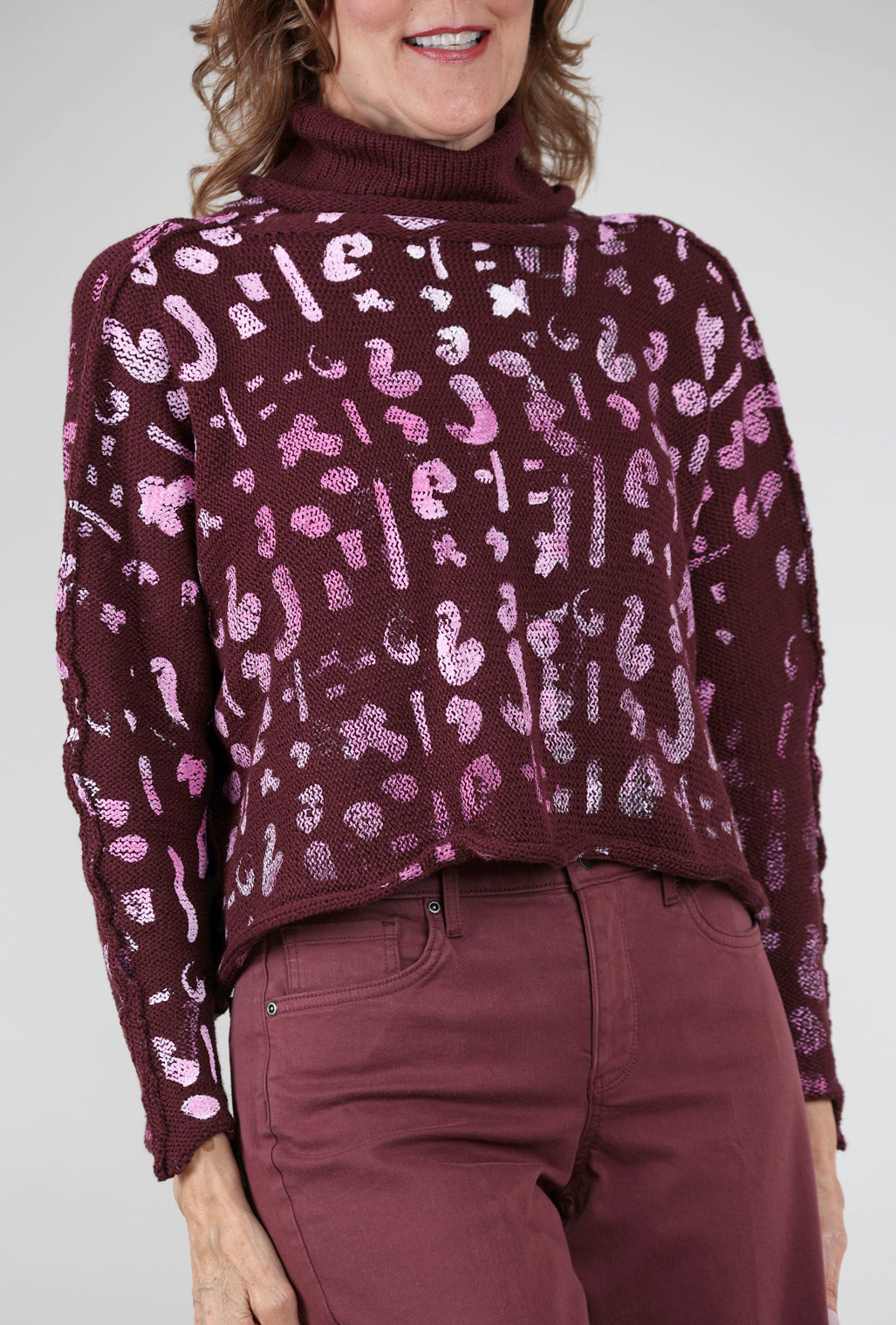 Paper Temples Abby Tiny Cowl Pullover, Burgundy/Pink
