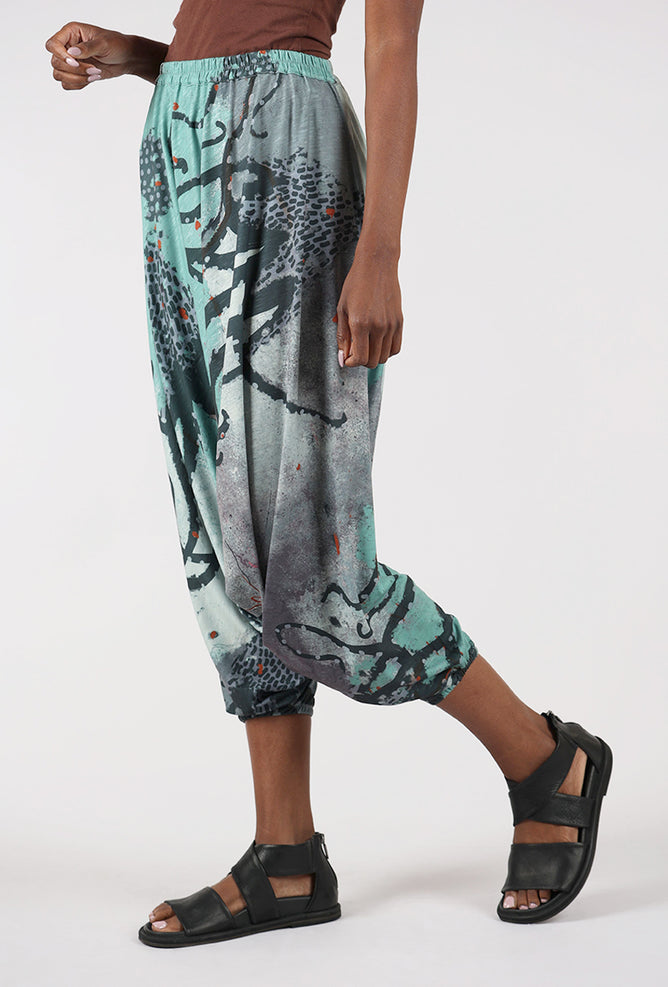 3 Potato Knit Harem Pant, Aqua/Gray