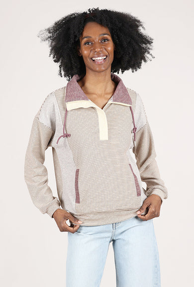 Brushed Half Zip Pullover, Ecru/Mauve