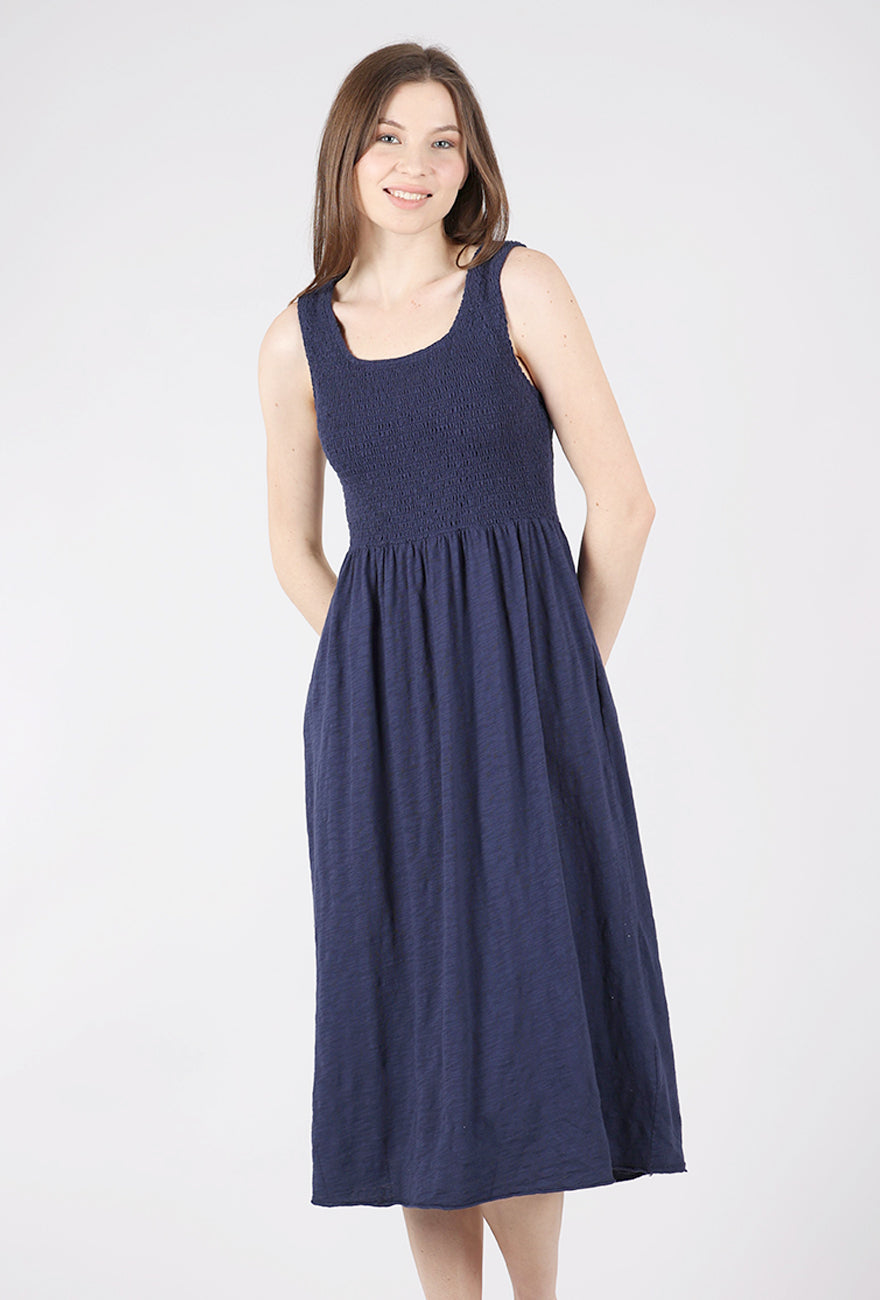 Mododoc Smocked Tank Midi Dress, Navy