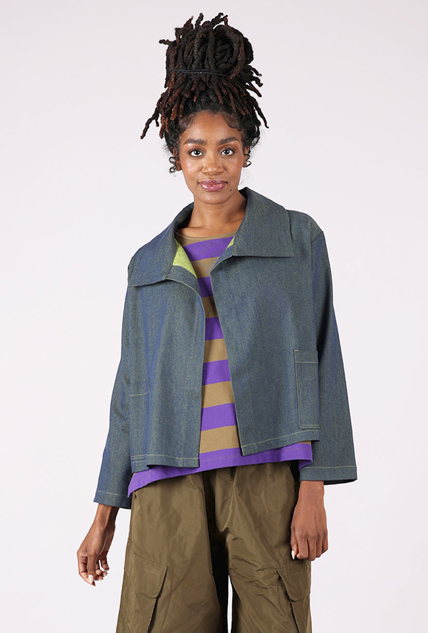 Christopher Calvin Open Front Denim Jacket, Denim/Lime
