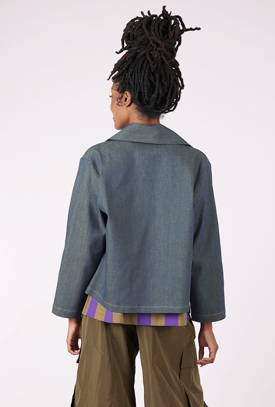 Christopher Calvin Open Front Denim Jacket, Denim/Lime