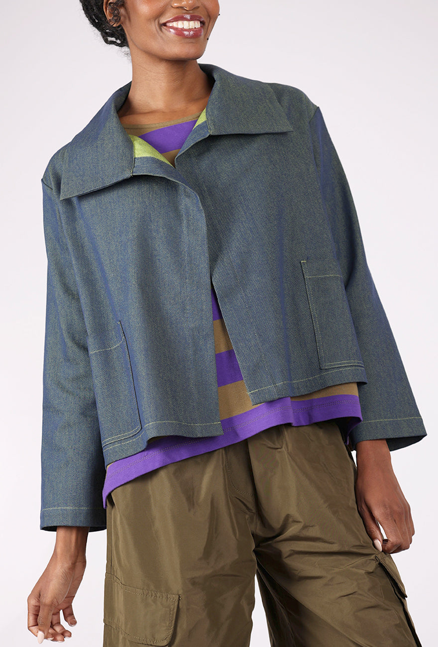 Christopher Calvin Open Front Denim Jacket, Denim/Lime