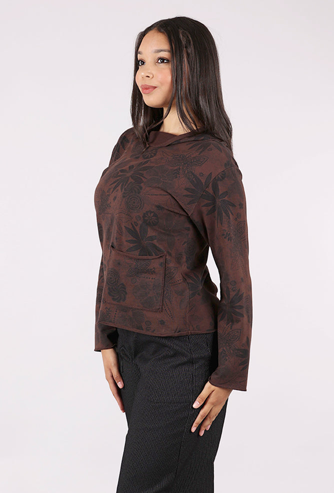 Prairie Cotton Floral Print Yoga Top, Chocolate