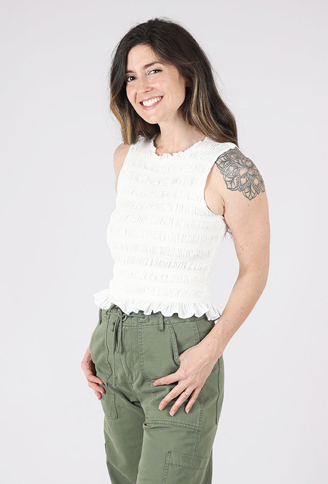 Pistola Phoebe Smocked Tank, Le Blanc