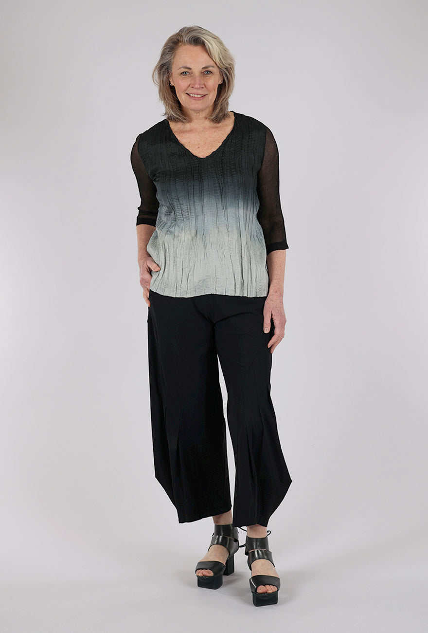 Viviana Uchitel Sheer Sleeve Silk Blouse, Black to Gray