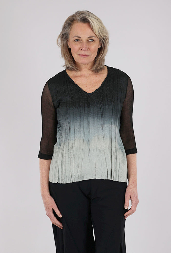 Viviana Uchitel Sheer Sleeve Silk Blouse, Black to Gray