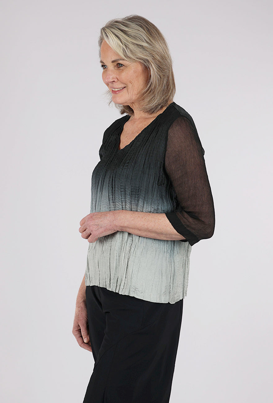 Viviana Uchitel Sheer Sleeve Silk Blouse, Black to Gray