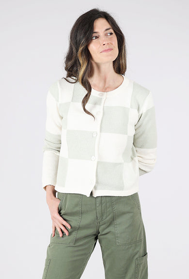 Hem & Thread Checker Print Crop Cardie, Sage