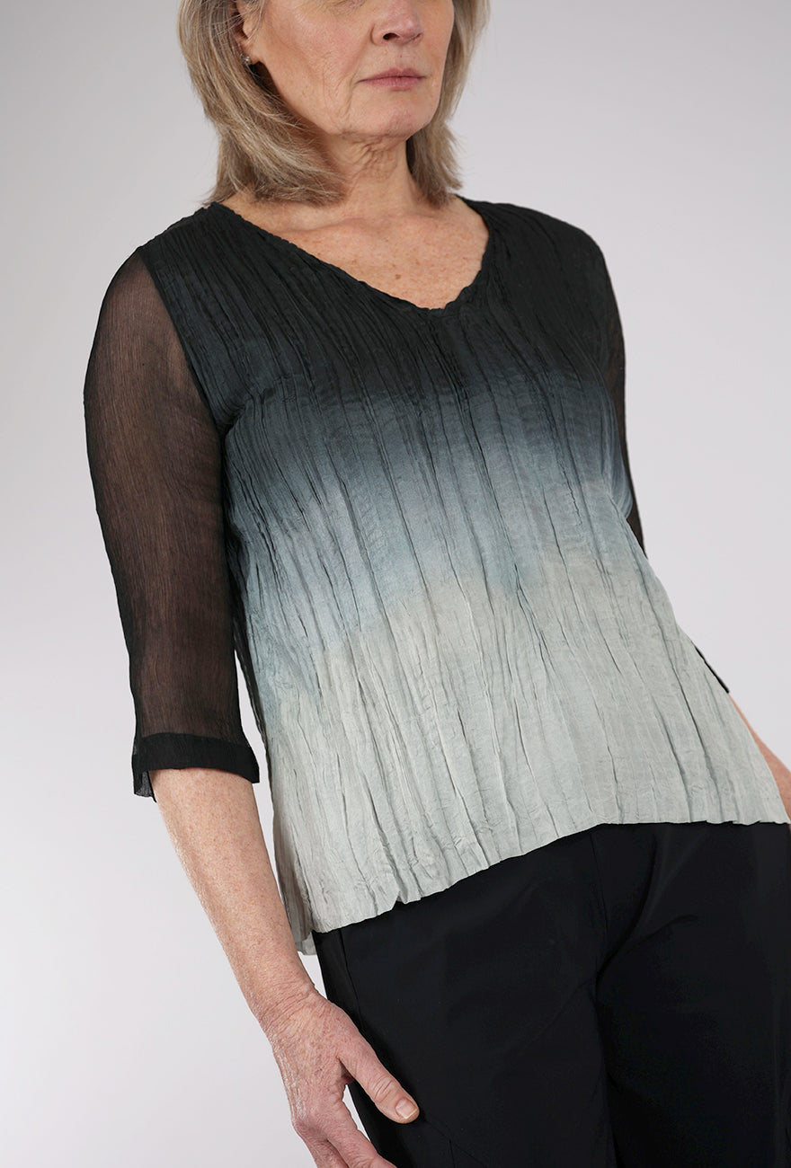 Viviana Uchitel Sheer Sleeve Silk Blouse, Black to Gray