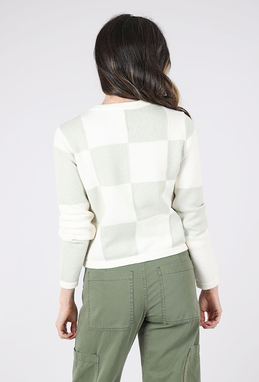 Hem & Thread Checker Print Crop Cardie, Sage