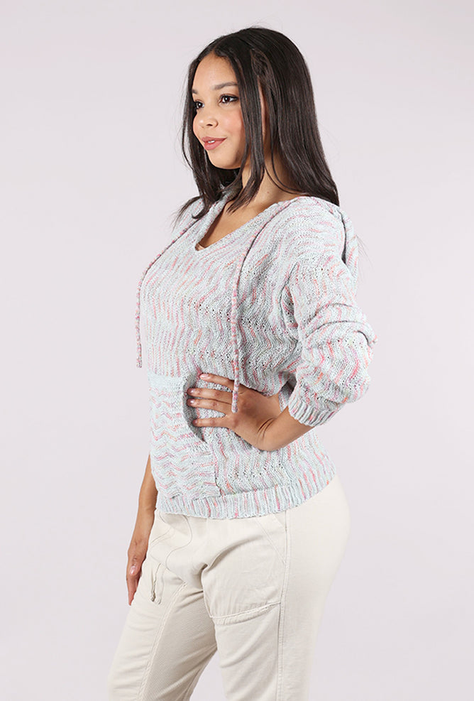 Mystree Mixed Chevron Hoodie Sweater, Blues