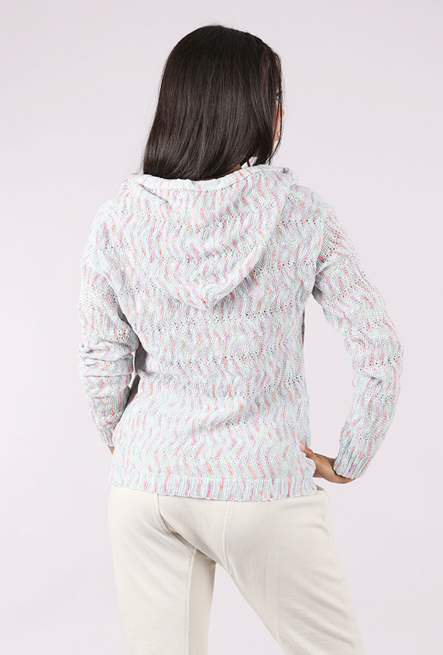 Mystree Mixed Chevron Hoodie Sweater, Blues