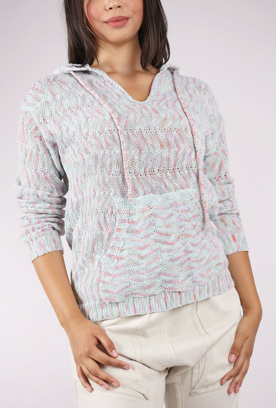 Mystree Mixed Chevron Hoodie Sweater, Blues