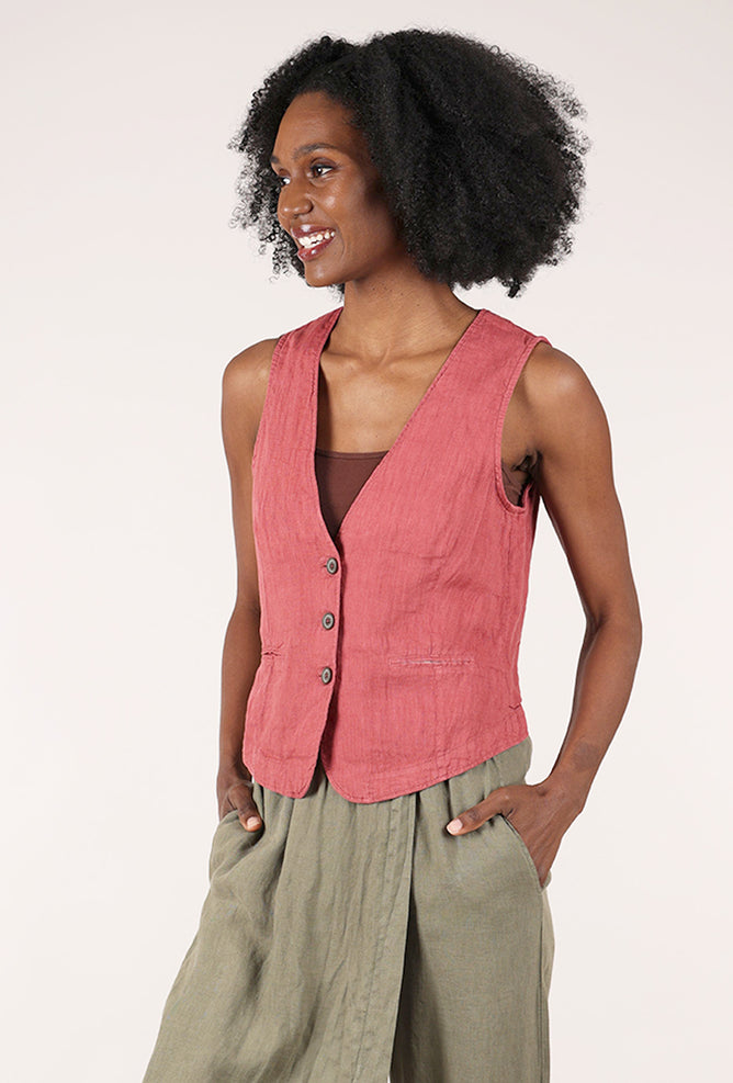 By Basics Linen Boyfriend Vest, Earth Red