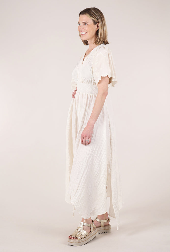 Grade & Gather Embroidered Unbalanced Maxi Dress, Milk