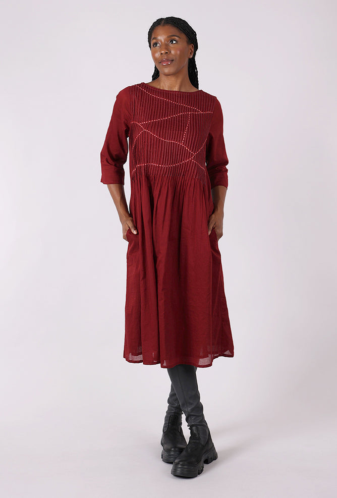 Mata Traders Alma Pintuck Dress, Crimson