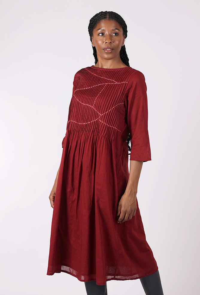 Mata Traders Alma Pintuck Dress, Crimson