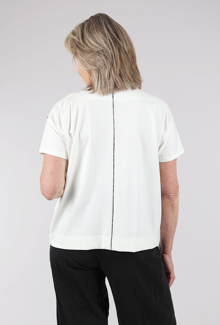 Ozai Contrast Stitch Pocket Top, Ivory