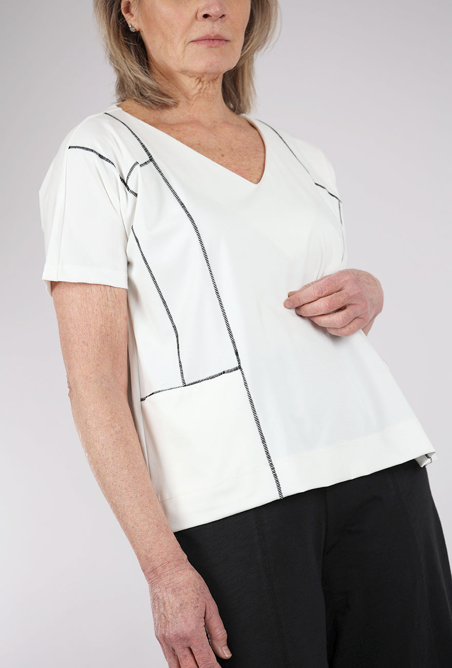 Ozai Contrast Stitch Pocket Top, Ivory