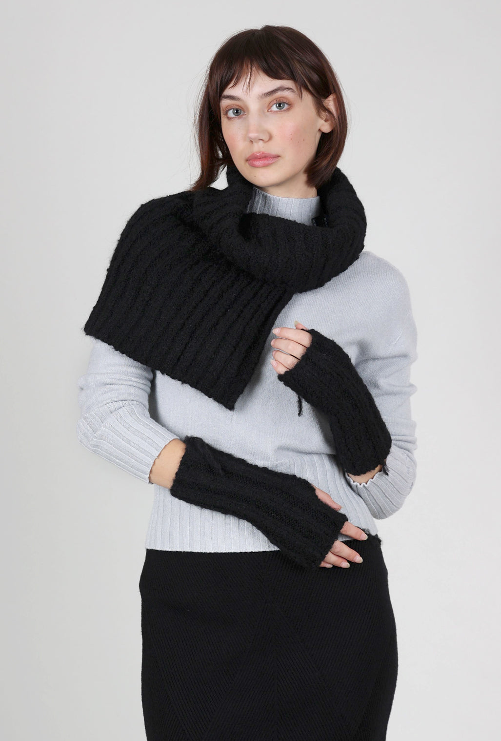 Studio B3 Lifs Rib Knit Wrist Warmers, Black