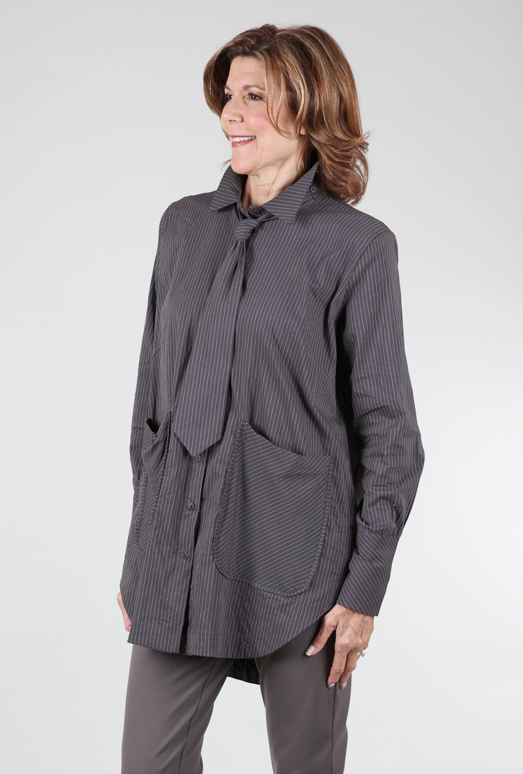 Gershon Bram Grenada Top, Gray/Khaki
