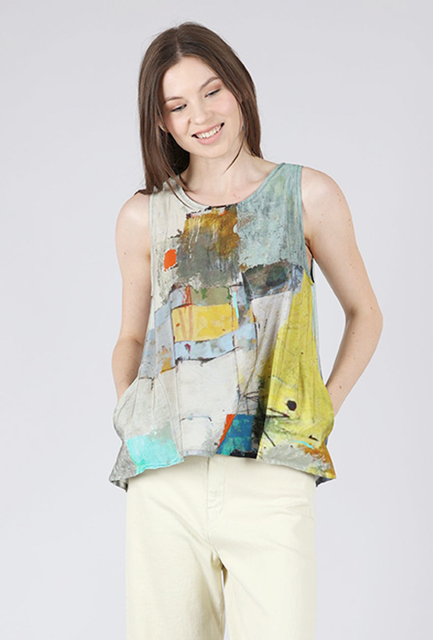 3 Potato Essential Print Tank, Gold/Sage