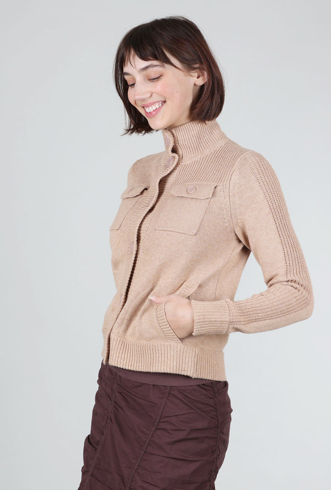 Kinross Cashmere Cotton Cargo Cardie, Camel