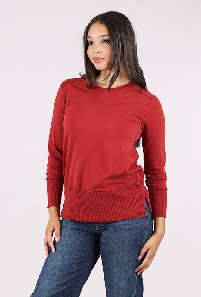 Prairie Cotton Split Rib Trim Pullover, Merlot