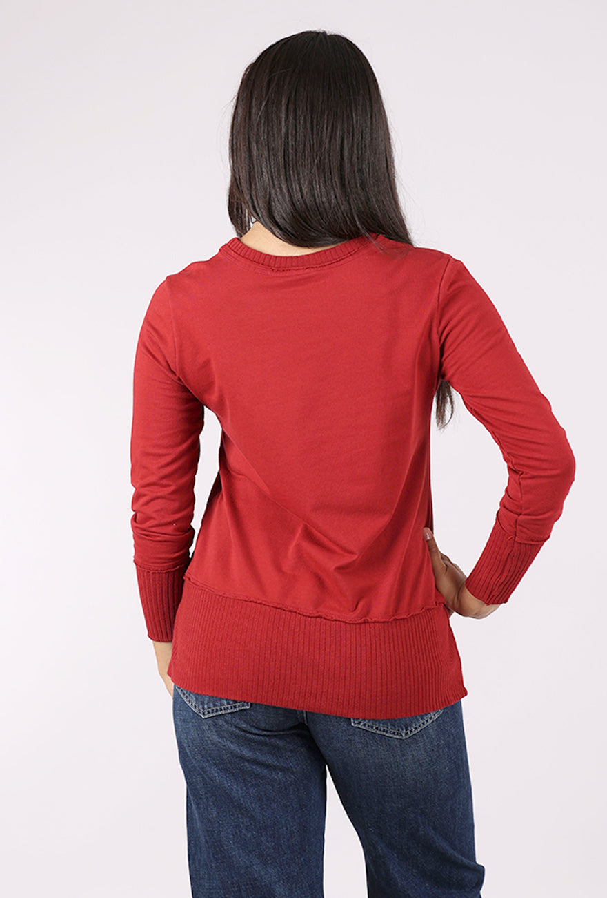 Prairie Cotton Split Rib Trim Pullover, Merlot