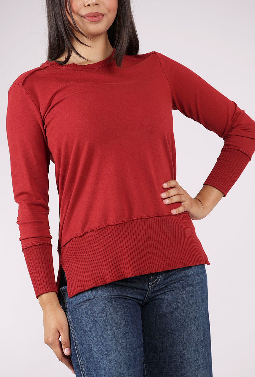 Prairie Cotton Split Rib Trim Pullover, Merlot