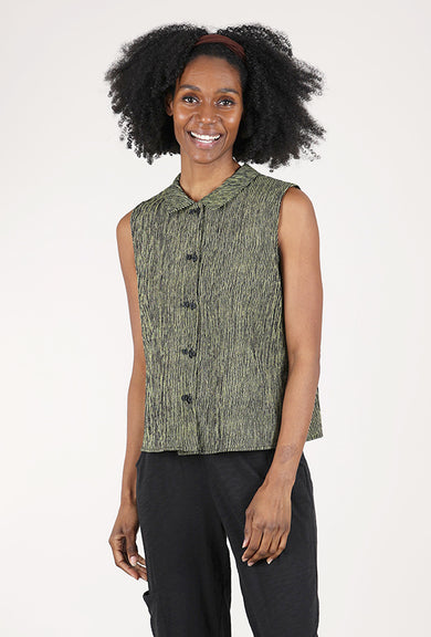 Niche Ridge Stripe S/L Twinbutton Top, Green/Black