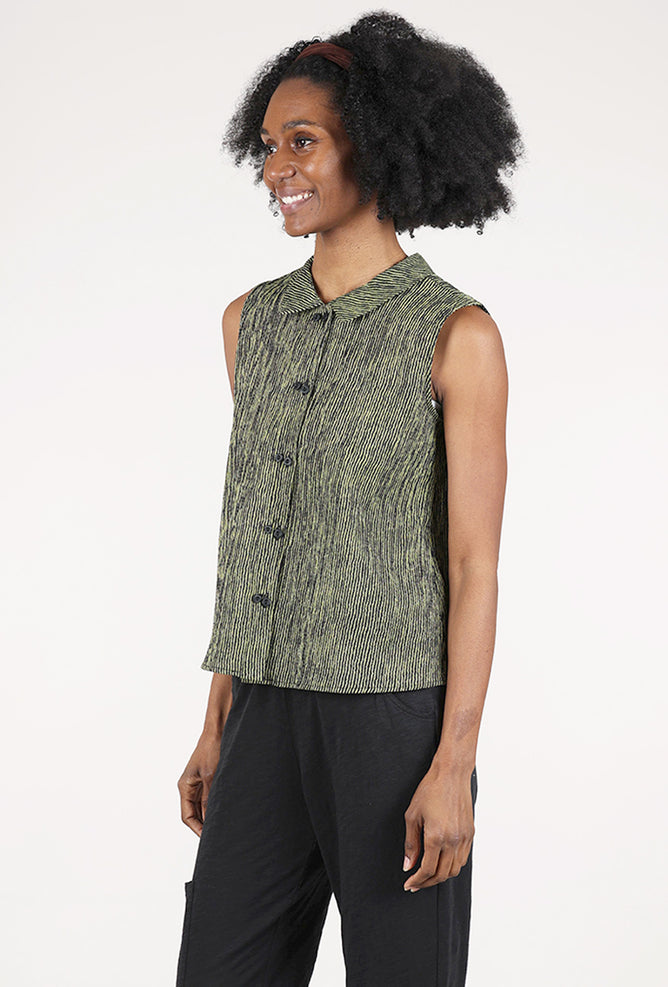 Niche Ridge Stripe S/L Twinbutton Top, Green/Black